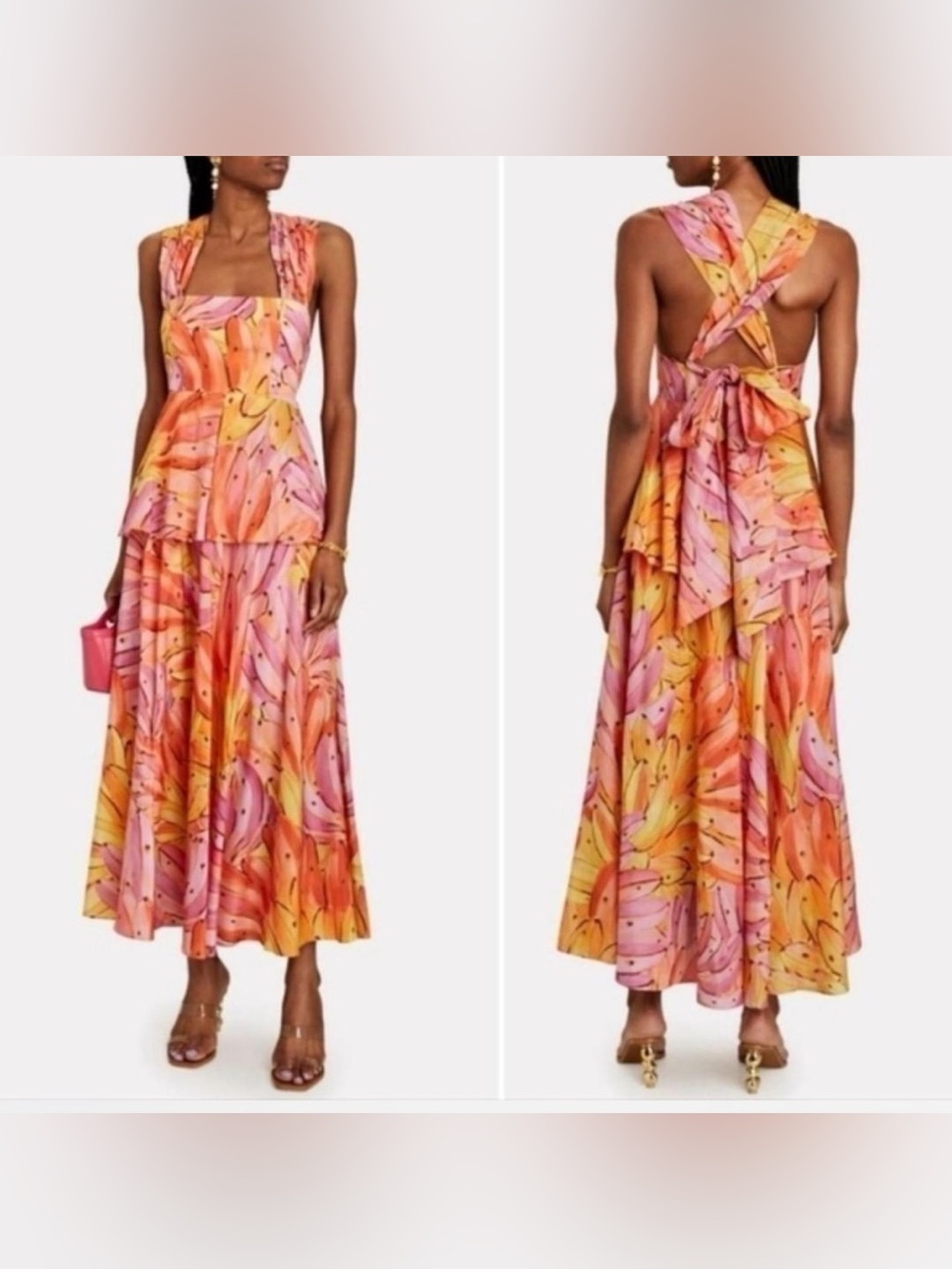 Farm Rio Pink Ombre Bananas
Tropical Maxi Dress XS‎ NWT Cross Back Tiered Cotton